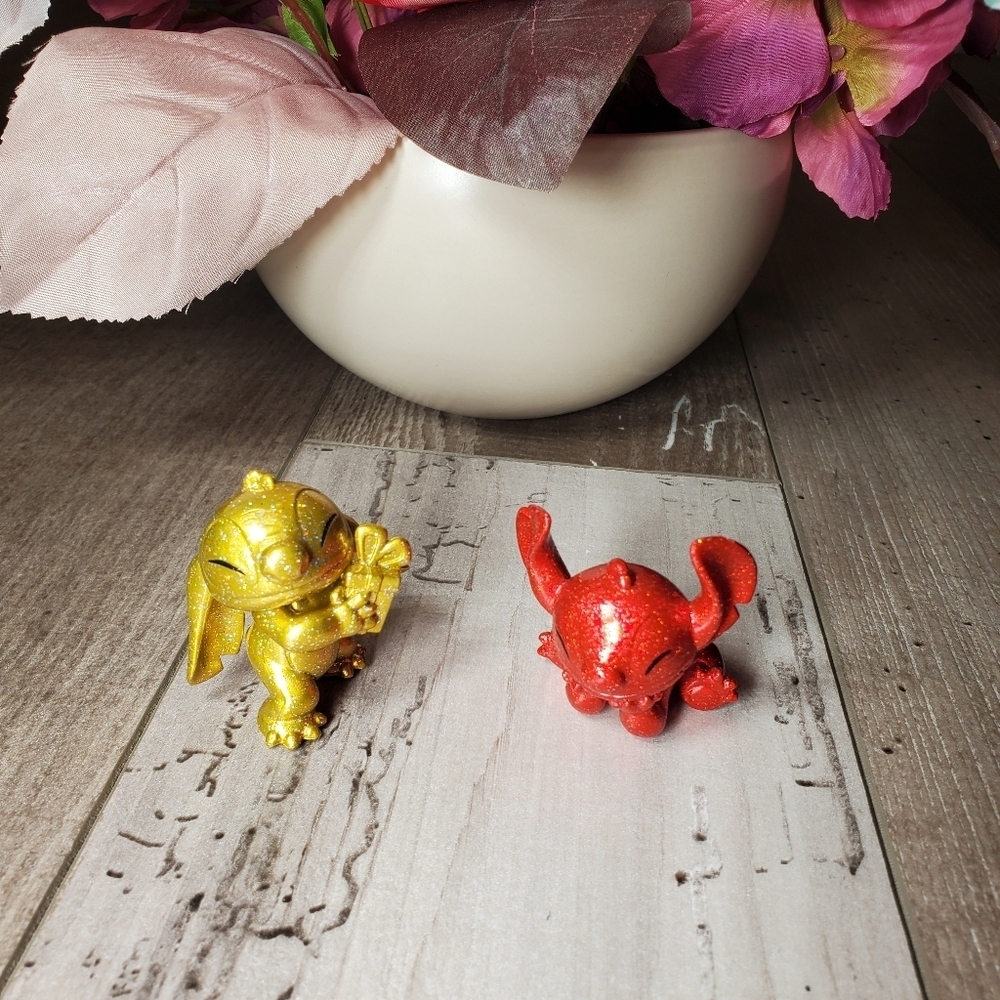Disney's Stitch Glittery Collectable Figurines 2 pack Red and Gold